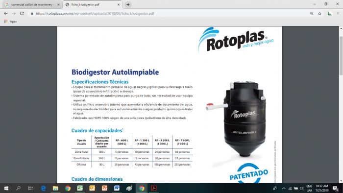 BIODIGESTOR AUTOLIMPIABLE ROTOPLAS